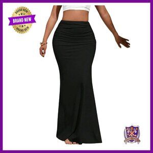 Ruched Fishtail Maxi Skirt High Waisted Bodycon Long Work Wear